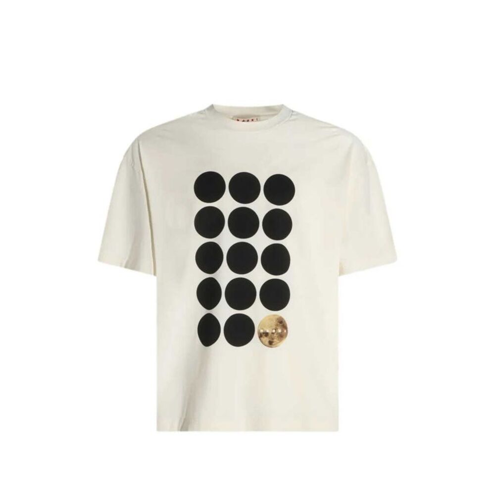Marni Men White Cotton T-Shirt With Planet Print